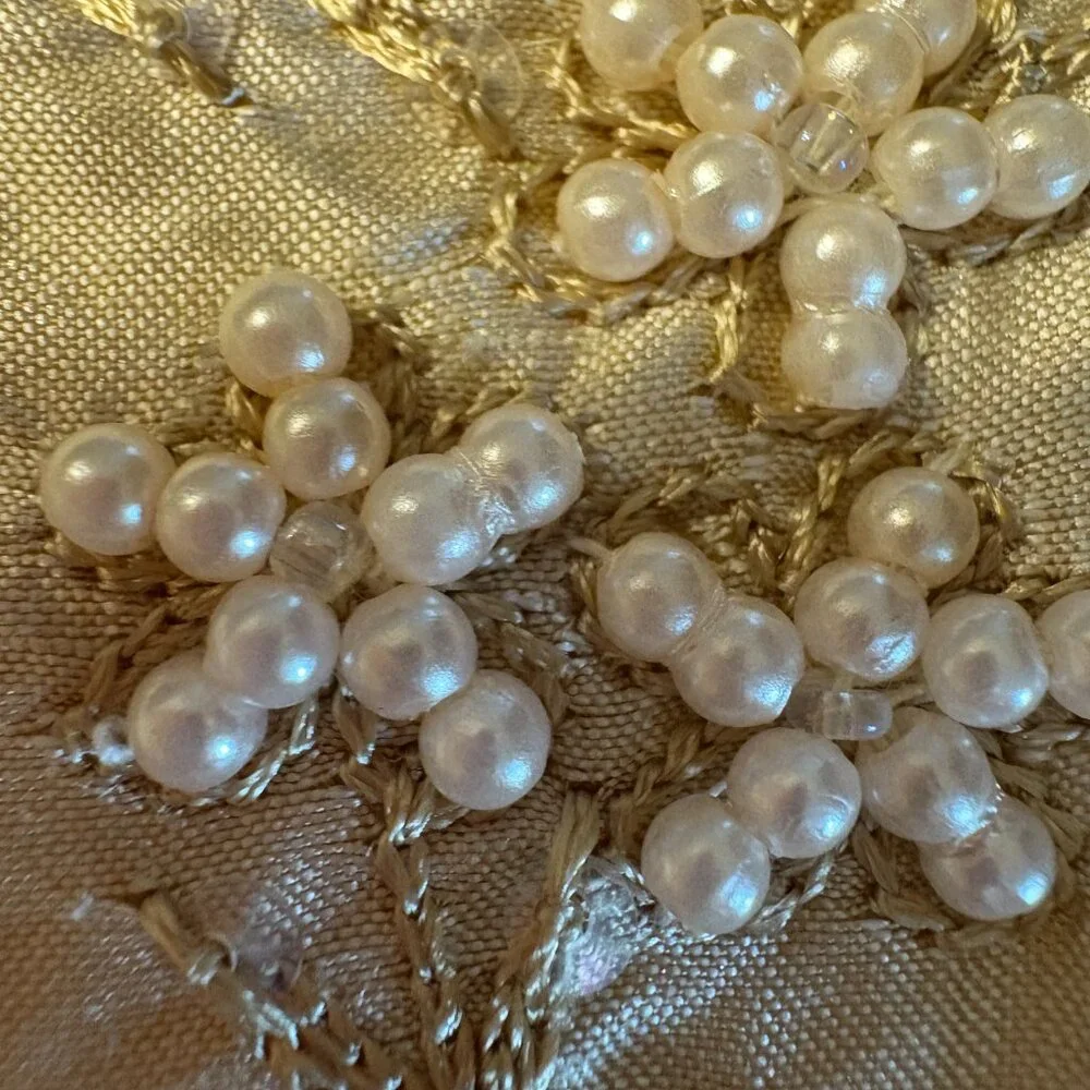 Bespoke Epidemy of Luxury Gold Silk, Pearl Beading King Bedspread Silk Lining